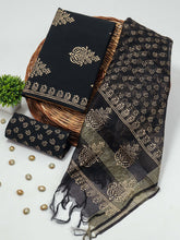 New Floral Hand Block Printed Cotton Suit With Organza Dupatta(BFOR59)